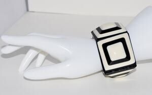 Vintage Marion Godart Black & White Art Deco Style Cuff Bracelet